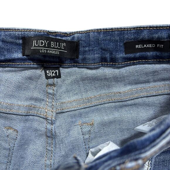 Judy Blue Jeans Women’s Sz 5/27 Relaxed Fit Stretch Blue Mid Rise Denim Raw Hem - Picture 3 of 7